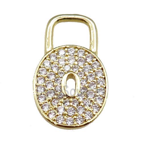 copper lock pendant pave zircon, gold plated