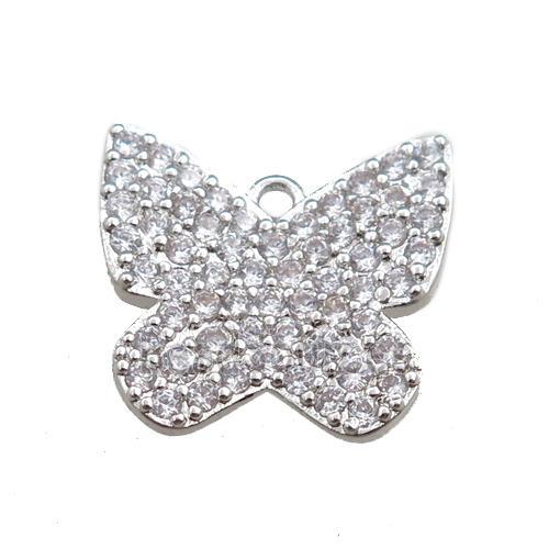 copper butterfly pendant pave zircon, platinum plated