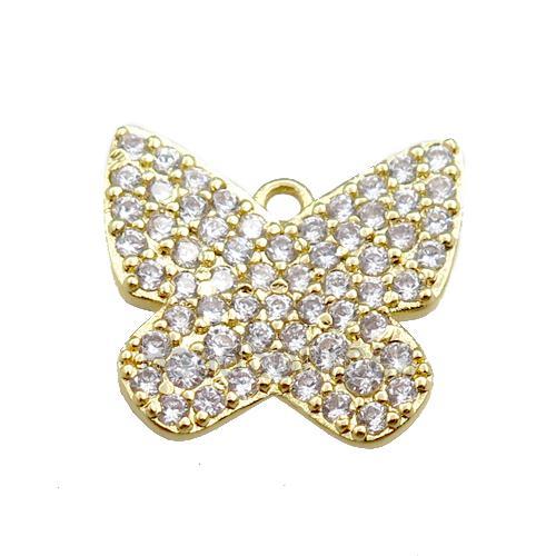 copper butterfly pendant pave zircon, gold plated