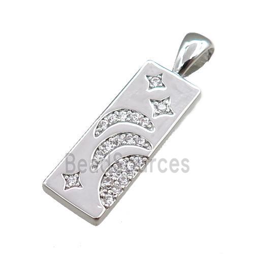 copper rectangle pendant pave zircon, platinum plated