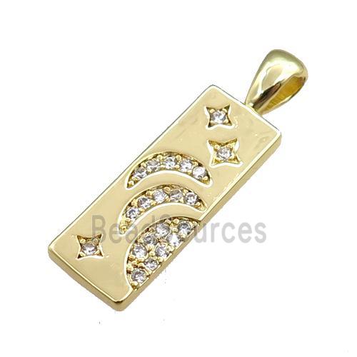 copper rectangle pendant pave zircon, gold plated