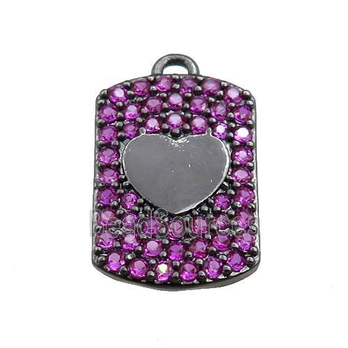 copper rectangle pendant pave hotpink zircon, heart, black plated