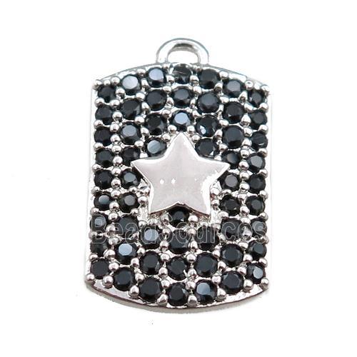 copper rectangle pendant pave black zircon, star, platinum plated