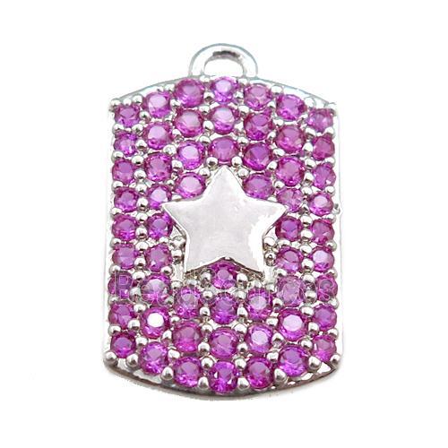 copper rectangle pendant pave hotpink zircon, star, platinum plated