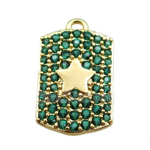 copper rectangle pendant pave green zircon, star, gold plated