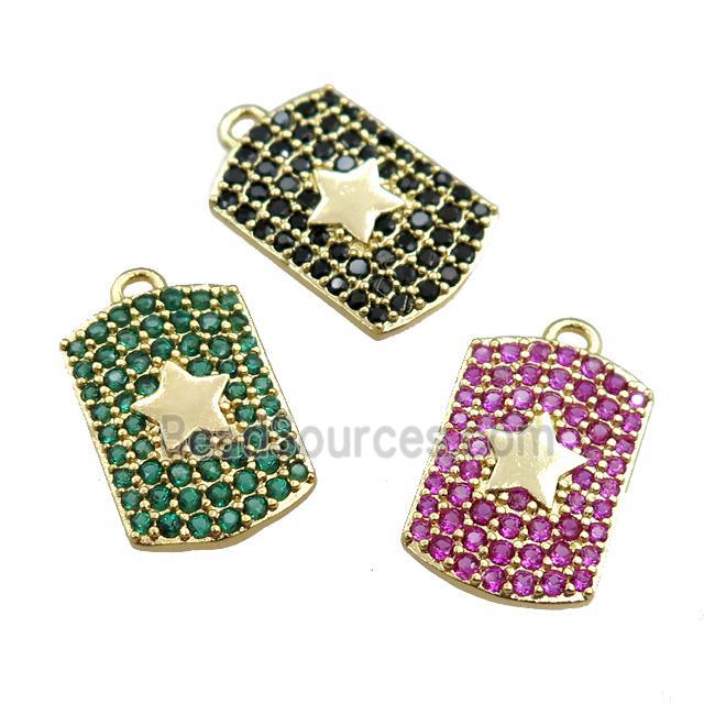 copper rectangle pendant pave zircon, star, mixed, gold plated