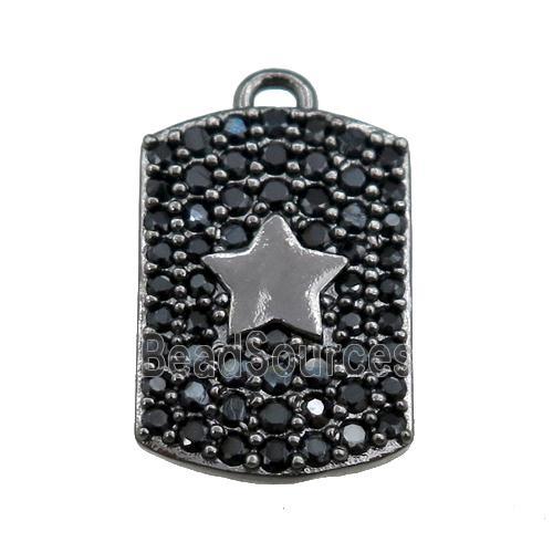 copper rectangle pendant pave black zircon, star, black plated