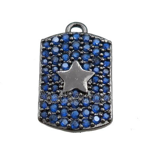 copper rectangle pendant pave blue zircon, star, black plated