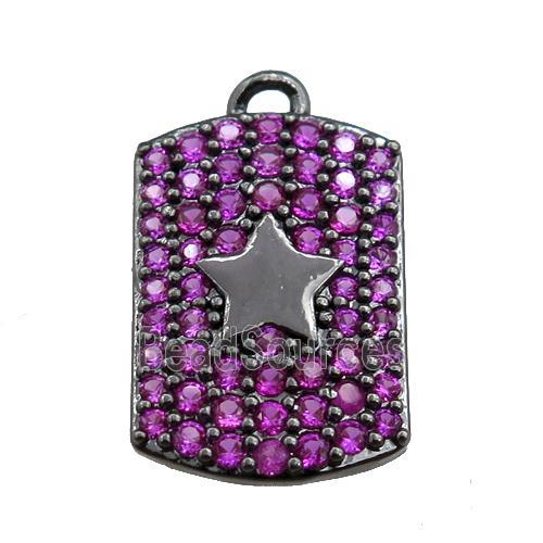 copper rectangle pendant pave hotpink zircon, star, black plated