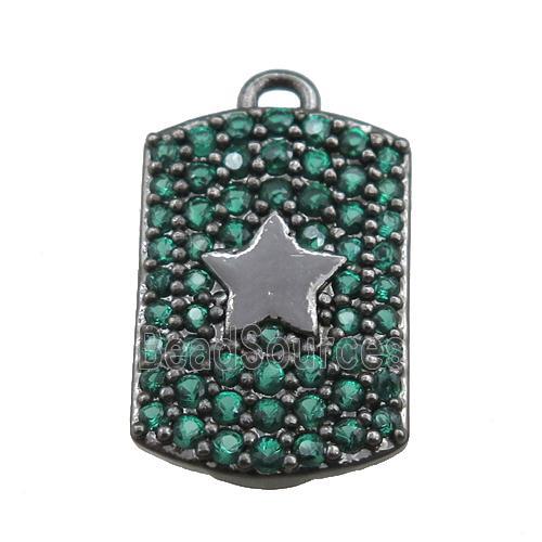 copper rectangle pendant pave green zircon, star, black plated