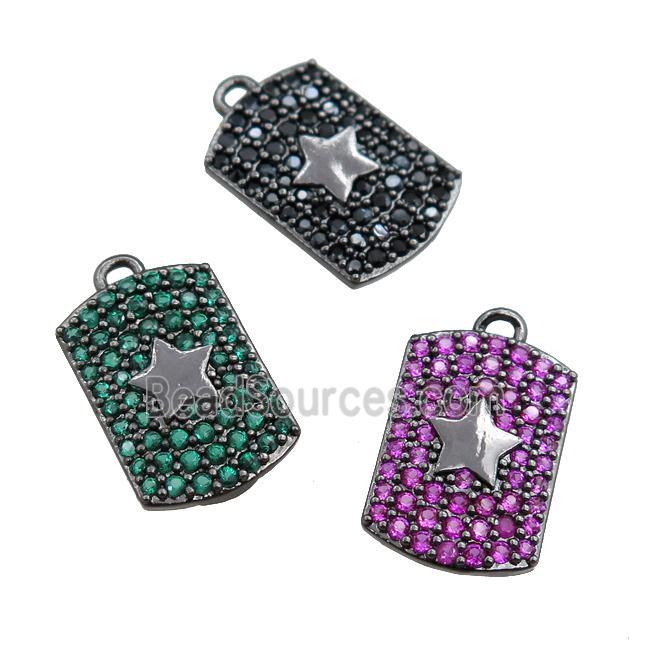 copper rectangle pendant pave zircon, mixed, star, black plated