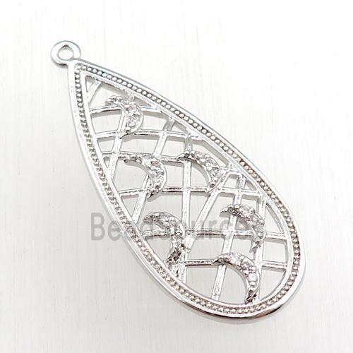 copper teardrop pendant pave zircon, platinum plated