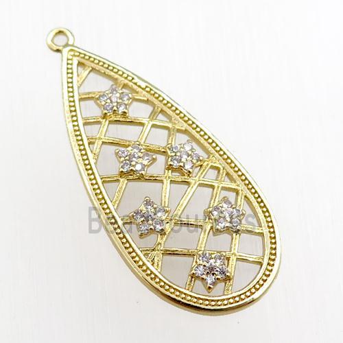 copper teardrop pendant pave zircon, star, gold plated