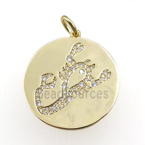 copper circle pendant pave zircon, zodiac Scorpio, gold plated