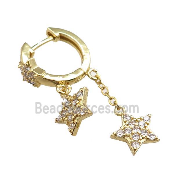 copper Latchback Earrings with star pave zircon, gold plated