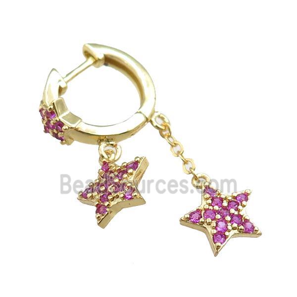 copper Latchback Earrings with star pave zircon, gold plated