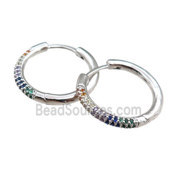 copper Hoop Earrings pave zircon, platinum plated