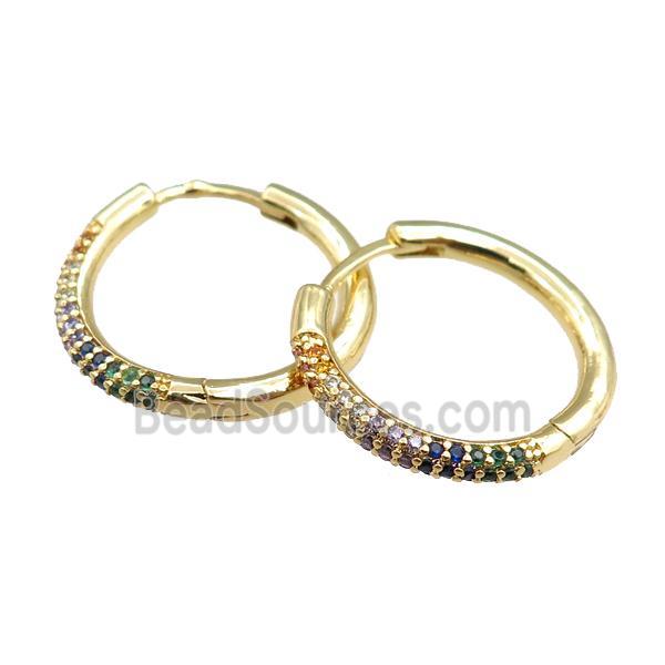 copper Hoop Earrings pave zircon, gold plated