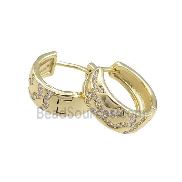 copper Hoop Earrings paved zircon, gold plated