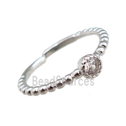 copper Rings pave zircon, adjustable, platinum plated