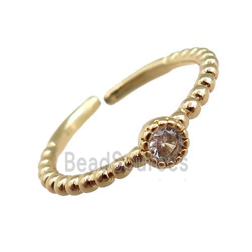 copper Rings pave zircon, adjustable, gold plated