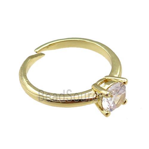 copper Rings paved zircon, adjustable, gold plated