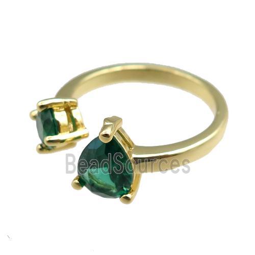 copper Rings paved zircon, adjustable, gold plated