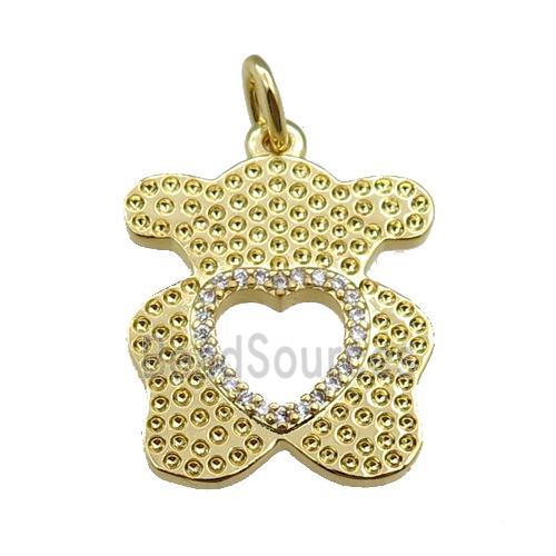 copper bear pendant pave zircon, gold plated