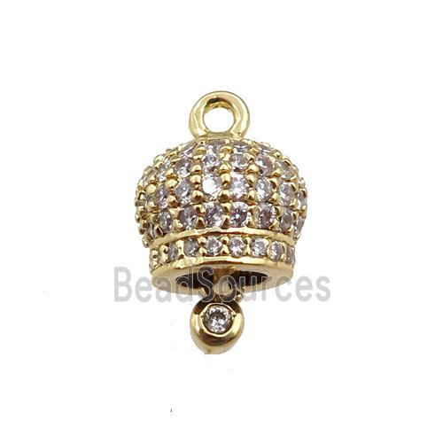 copper bell pendant pave zircon, gold plated