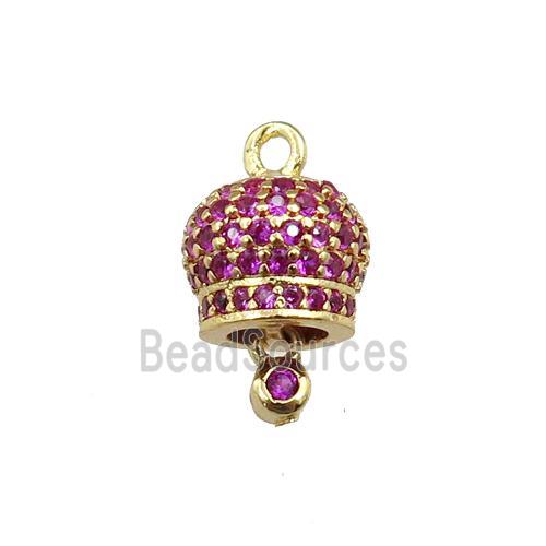 copper bell pendant pave zircon, gold plated