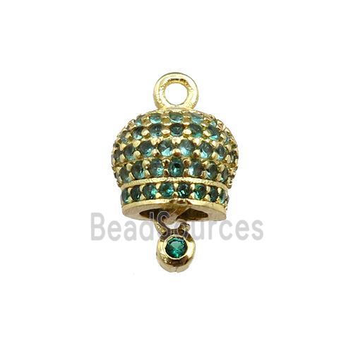 copper bell pendant pave zircon, gold plated