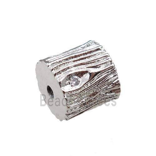 copper tube beads pave zircon, platinum plated