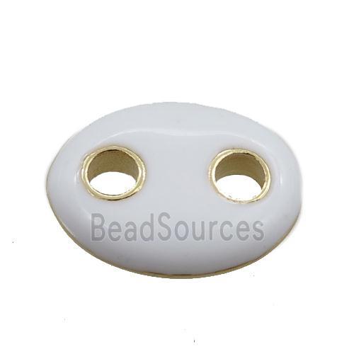 copper oval connector, white enameled, gold plated