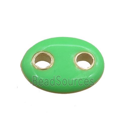 copper oval connector, green enameled, gold plated