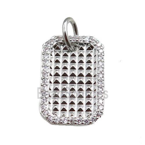 copper rectangle pendant paved zircon, platinum plated