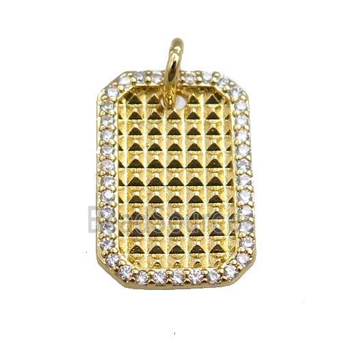 copper rectangle pendant paved zircon, gold plated