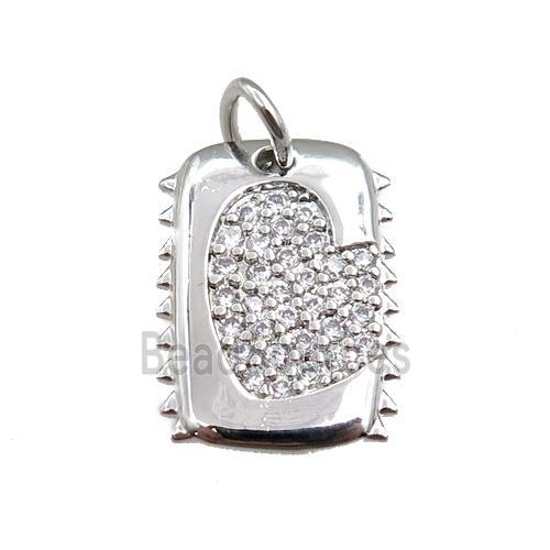 copper rectangle pendant paved zircon, platinum plated