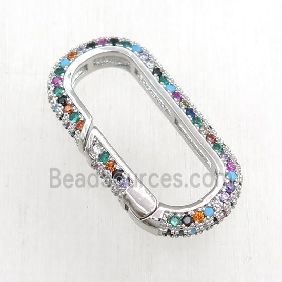 copper Carabiner Clasp paved zircon, platinum plated