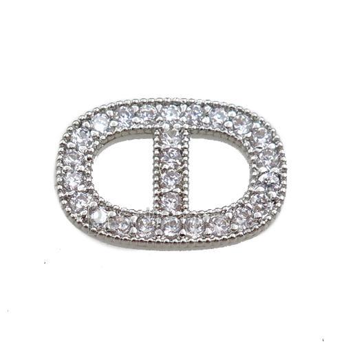 copper oval connector paved zircon, platinum plated