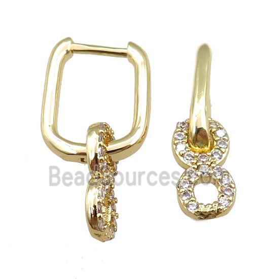 copper Latchback Earrings pave zircon, gold plated