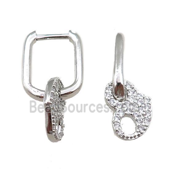 copper Latchback Earrings pave zircon, platinum plated