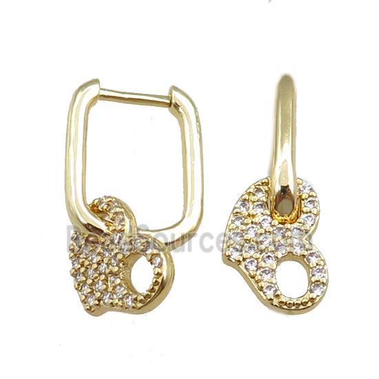 copper Latchback Earrings pave zircon, gold plated