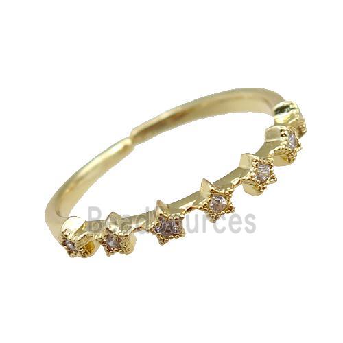 copper Rings pave zircon, adjustable, gold plated