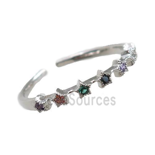 copper Rings pave zircon, adjustable, platinum plated