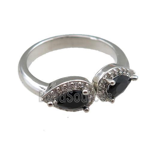 copper Rings pave black zircon, adjustable, platinum plated