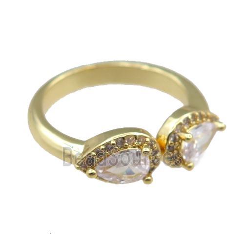 copper Rings pave zircon, adjustable, gold plated