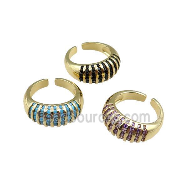 copper Rings pave zircon, mixed, adjustable, gold plated