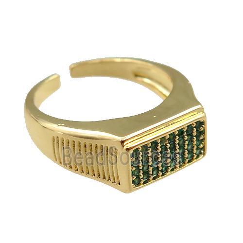 copper Rings pave green zircon, adjustable, gold plated