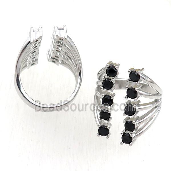 copper Rings pave black zircon, adjustable, platinum plated