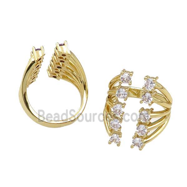 copper Rings pave zircon, adjustable, gold plated